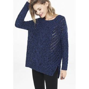 Express blue oversized cable knit tunic sweater